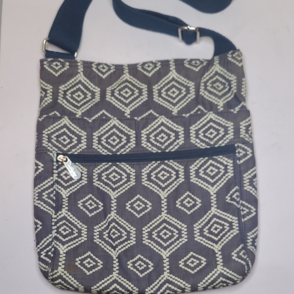 Thirty-One Organizing Shoulder Bag In Dotty Hexagon Crossbody Bag Blue And Cream